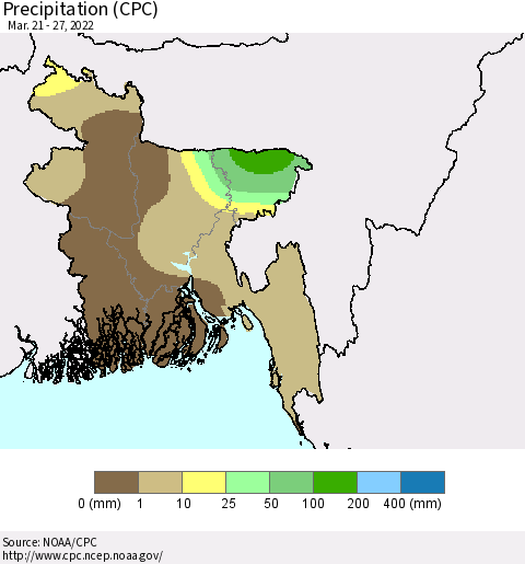 Bangladesh Precipitation (CPC) Thematic Map For 3/21/2022 - 3/27/2022