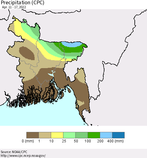 Bangladesh Precipitation (CPC) Thematic Map For 4/11/2022 - 4/17/2022