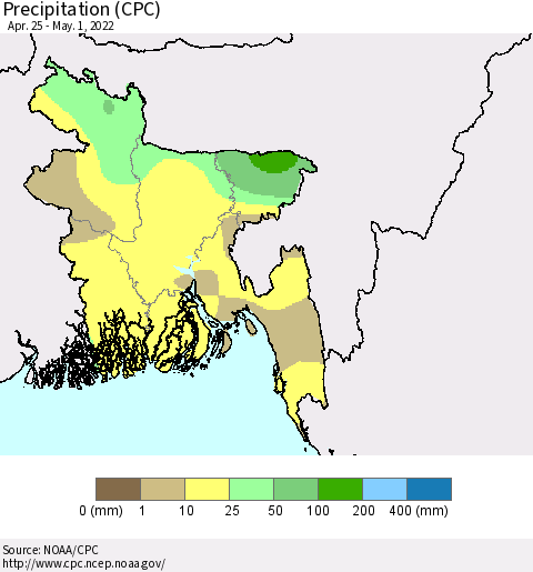 Bangladesh Precipitation (CPC) Thematic Map For 4/25/2022 - 5/1/2022