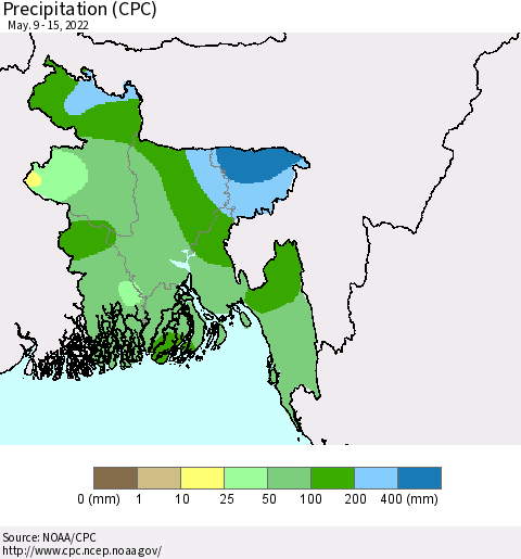 Bangladesh Precipitation (CPC) Thematic Map For 5/9/2022 - 5/15/2022