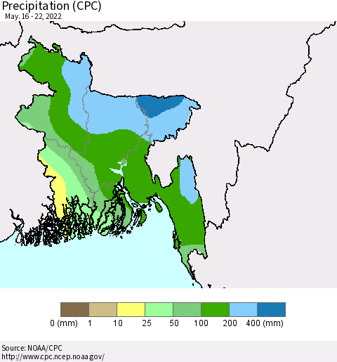 Bangladesh Precipitation (CPC) Thematic Map For 5/16/2022 - 5/22/2022