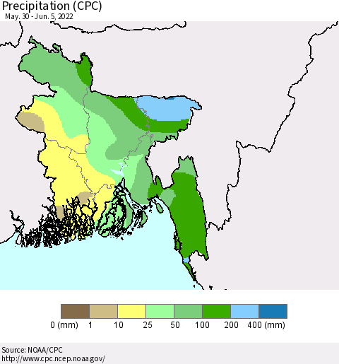 Bangladesh Precipitation (CPC) Thematic Map For 5/30/2022 - 6/5/2022