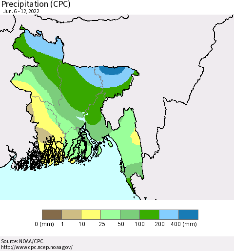 Bangladesh Precipitation (CPC) Thematic Map For 6/6/2022 - 6/12/2022