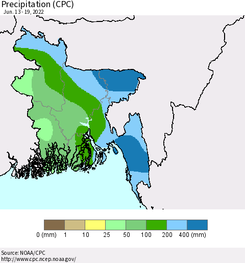 Bangladesh Precipitation (CPC) Thematic Map For 6/13/2022 - 6/19/2022