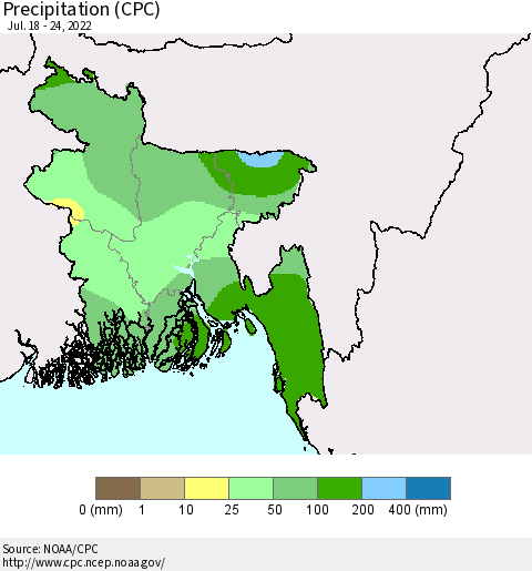 Bangladesh Precipitation (CPC) Thematic Map For 7/18/2022 - 7/24/2022