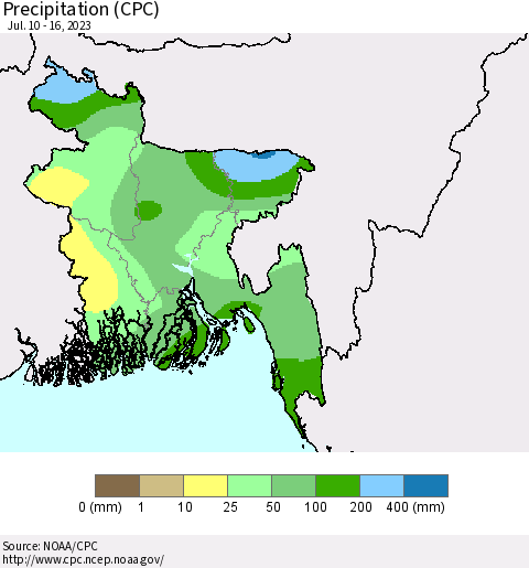 Bangladesh Precipitation (CPC) Thematic Map For 7/10/2023 - 7/16/2023