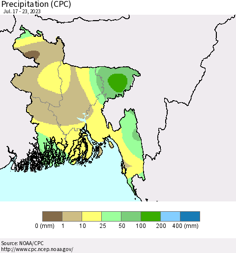 Bangladesh Precipitation (CPC) Thematic Map For 7/17/2023 - 7/23/2023