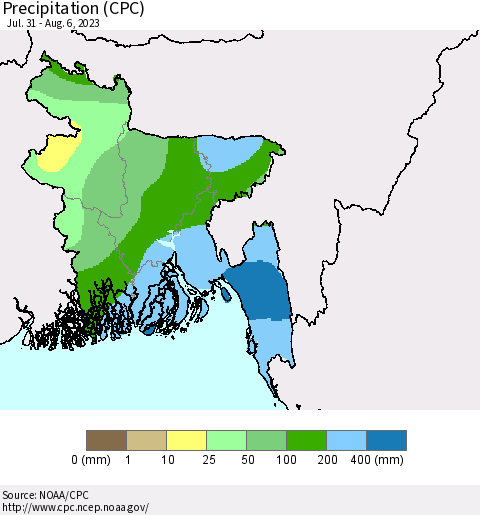 Bangladesh Precipitation (CPC) Thematic Map For 7/31/2023 - 8/6/2023
