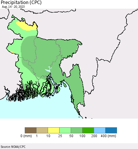 Bangladesh Precipitation (CPC) Thematic Map For 8/14/2023 - 8/20/2023