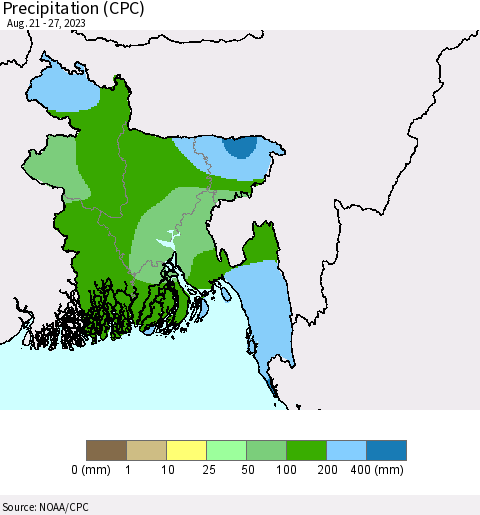 Bangladesh Precipitation (CPC) Thematic Map For 8/21/2023 - 8/27/2023