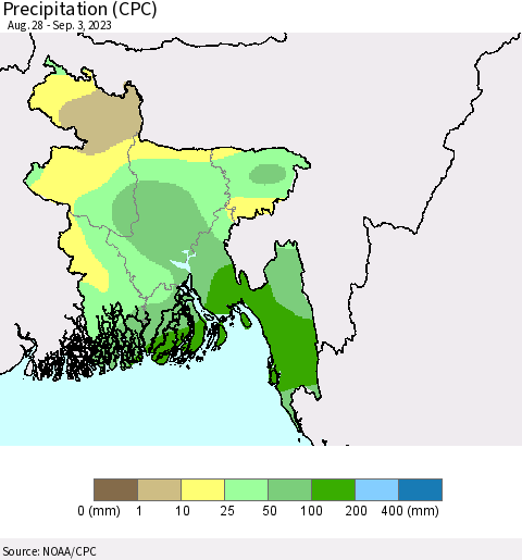 Bangladesh Precipitation (CPC) Thematic Map For 8/28/2023 - 9/3/2023