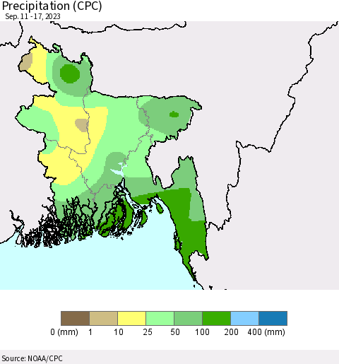 Bangladesh Precipitation (CPC) Thematic Map For 9/11/2023 - 9/17/2023