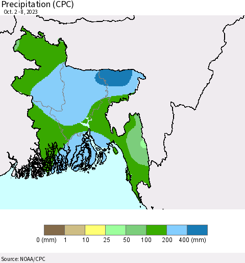 Bangladesh Precipitation (CPC) Thematic Map For 10/2/2023 - 10/8/2023