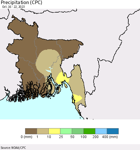 Bangladesh Precipitation (CPC) Thematic Map For 10/16/2023 - 10/22/2023