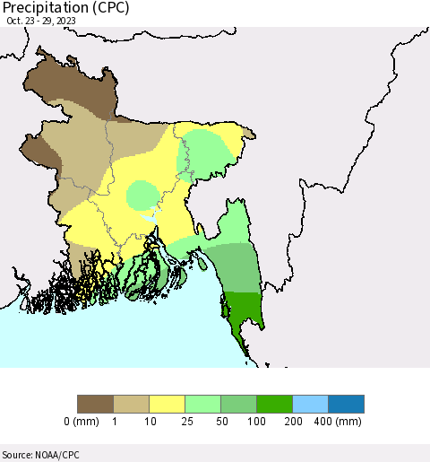 Bangladesh Precipitation (CPC) Thematic Map For 10/23/2023 - 10/29/2023