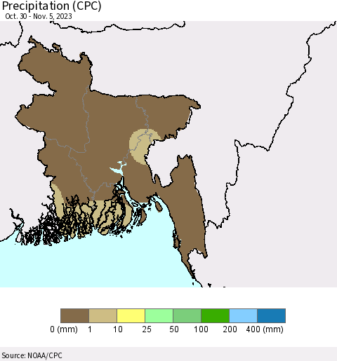Bangladesh Precipitation (CPC) Thematic Map For 10/30/2023 - 11/5/2023