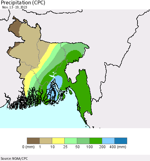 Bangladesh Precipitation (CPC) Thematic Map For 11/13/2023 - 11/19/2023