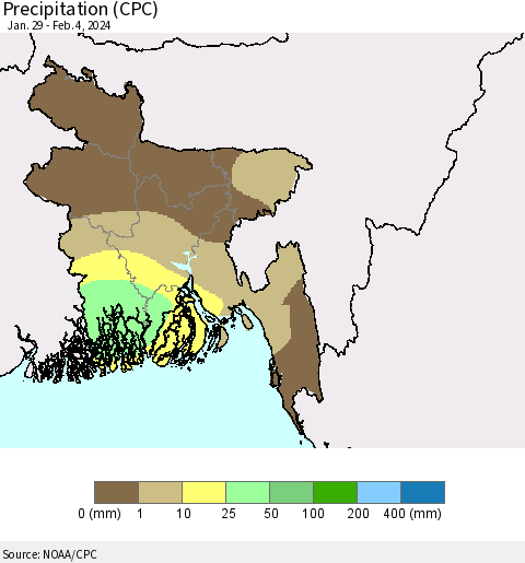 Bangladesh Precipitation (CPC) Thematic Map For 1/29/2024 - 2/4/2024
