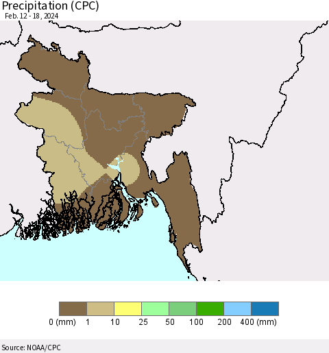Bangladesh Precipitation (CPC) Thematic Map For 2/12/2024 - 2/18/2024