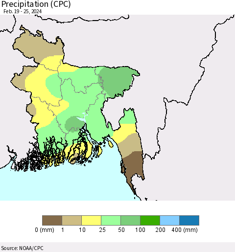 Bangladesh Precipitation (CPC) Thematic Map For 2/19/2024 - 2/25/2024