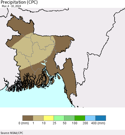Bangladesh Precipitation (CPC) Thematic Map For 3/4/2024 - 3/10/2024