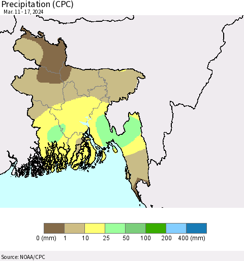 Bangladesh Precipitation (CPC) Thematic Map For 3/11/2024 - 3/17/2024