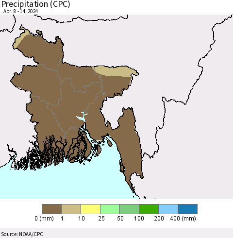 Bangladesh Precipitation (CPC) Thematic Map For 4/8/2024 - 4/14/2024