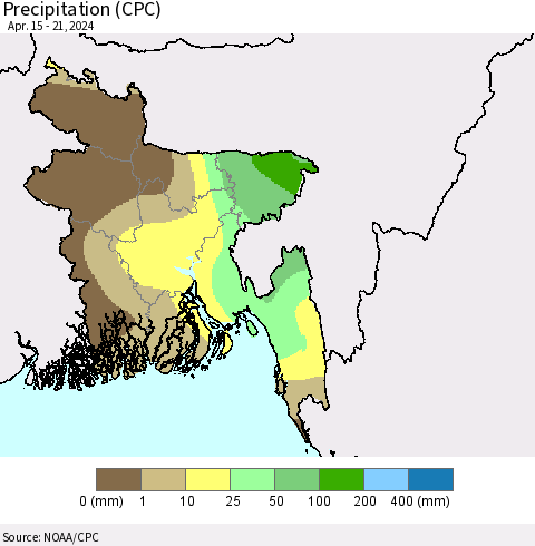 Bangladesh Precipitation (CPC) Thematic Map For 4/15/2024 - 4/21/2024