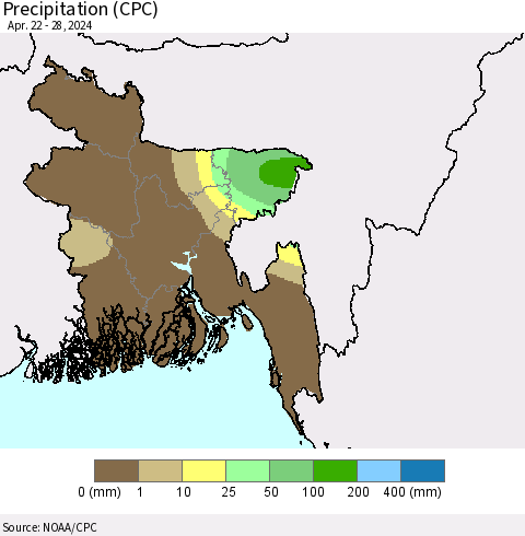 Bangladesh Precipitation (CPC) Thematic Map For 4/22/2024 - 4/28/2024