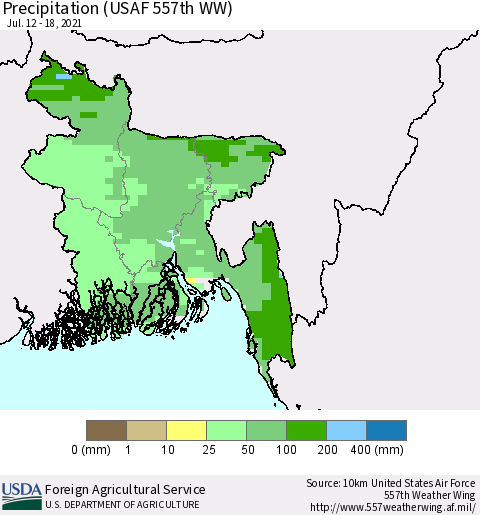 Bangladesh Precipitation (USAF 557th WW) Thematic Map For 7/12/2021 - 7/18/2021