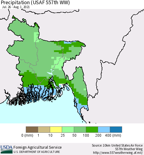 Bangladesh Precipitation (USAF 557th WW) Thematic Map For 7/26/2021 - 8/1/2021