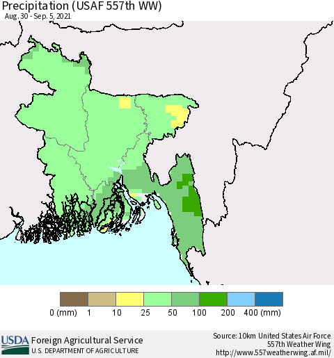 Bangladesh Precipitation (USAF 557th WW) Thematic Map For 8/30/2021 - 9/5/2021