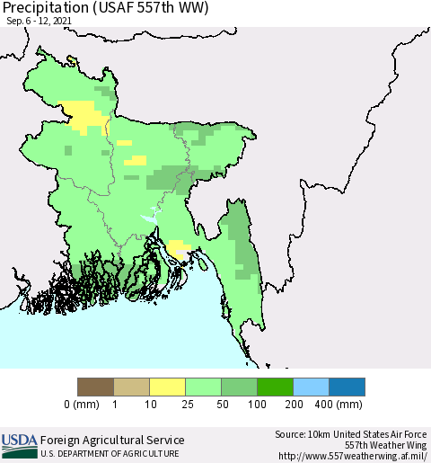 Bangladesh Precipitation (USAF 557th WW) Thematic Map For 9/6/2021 - 9/12/2021