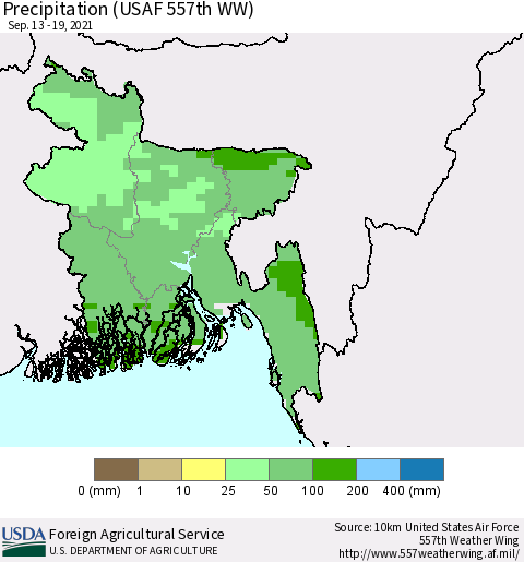 Bangladesh Precipitation (USAF 557th WW) Thematic Map For 9/13/2021 - 9/19/2021