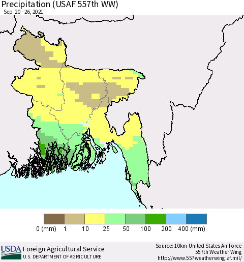 Bangladesh Precipitation (USAF 557th WW) Thematic Map For 9/20/2021 - 9/26/2021
