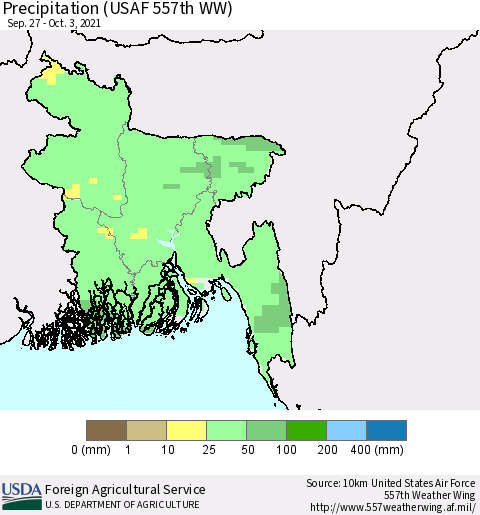 Bangladesh Precipitation (USAF 557th WW) Thematic Map For 9/27/2021 - 10/3/2021