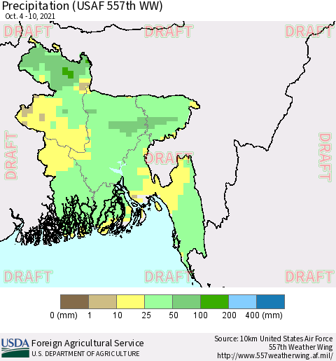 Bangladesh Precipitation (USAF 557th WW) Thematic Map For 10/4/2021 - 10/10/2021