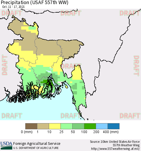 Bangladesh Precipitation (USAF 557th WW) Thematic Map For 10/11/2021 - 10/17/2021