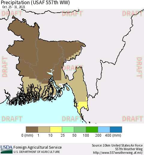 Bangladesh Precipitation (USAF 557th WW) Thematic Map For 10/25/2021 - 10/31/2021