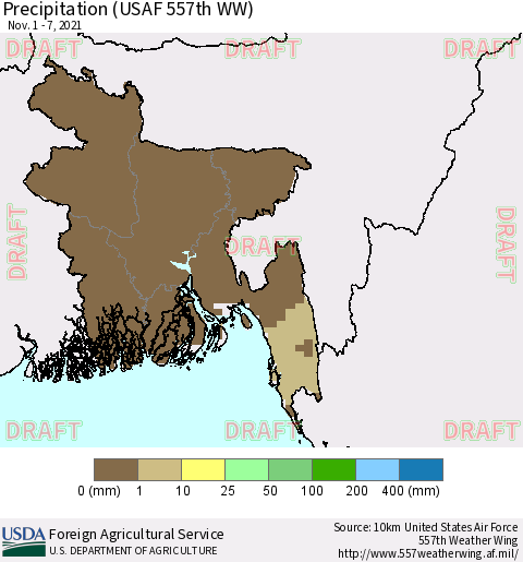 Bangladesh Precipitation (USAF 557th WW) Thematic Map For 11/1/2021 - 11/7/2021