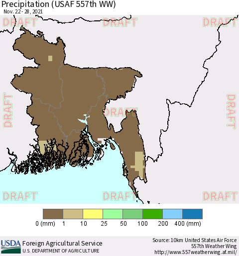 Bangladesh Precipitation (USAF 557th WW) Thematic Map For 11/22/2021 - 11/28/2021