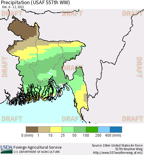 Bangladesh Precipitation (USAF 557th WW) Thematic Map For 12/6/2021 - 12/12/2021