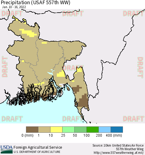 Bangladesh Precipitation (USAF 557th WW) Thematic Map For 1/10/2022 - 1/16/2022
