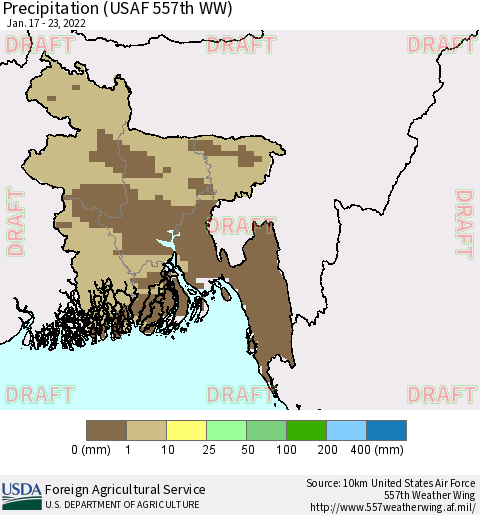 Bangladesh Precipitation (USAF 557th WW) Thematic Map For 1/17/2022 - 1/23/2022