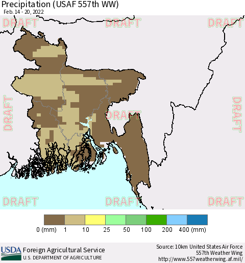 Bangladesh Precipitation (USAF 557th WW) Thematic Map For 2/14/2022 - 2/20/2022