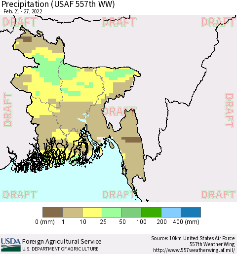 Bangladesh Precipitation (USAF 557th WW) Thematic Map For 2/21/2022 - 2/27/2022