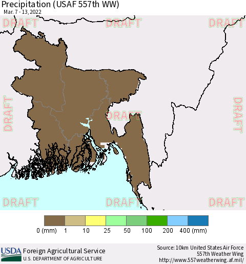 Bangladesh Precipitation (USAF 557th WW) Thematic Map For 3/7/2022 - 3/13/2022