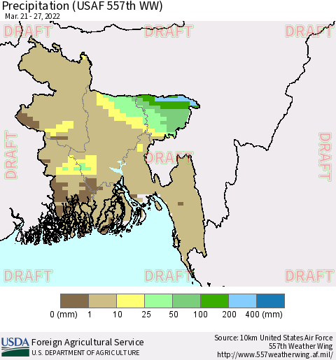 Bangladesh Precipitation (USAF 557th WW) Thematic Map For 3/21/2022 - 3/27/2022