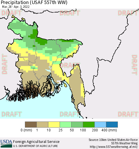 Bangladesh Precipitation (USAF 557th WW) Thematic Map For 3/28/2022 - 4/3/2022