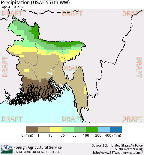 Bangladesh Precipitation (USAF 557th WW) Thematic Map For 4/4/2022 - 4/10/2022